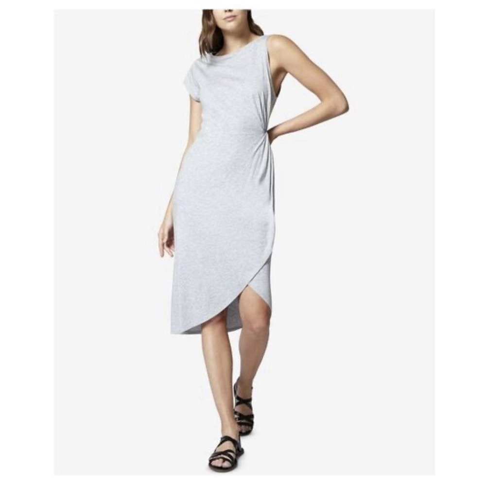 Sanctuary‎ Salma Midi Dress Size Medium Jewel Neck Gray Soft Jersey Ruched Waist